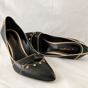 Louis Vuitton Navy Leather Studded Heels Size 5.5